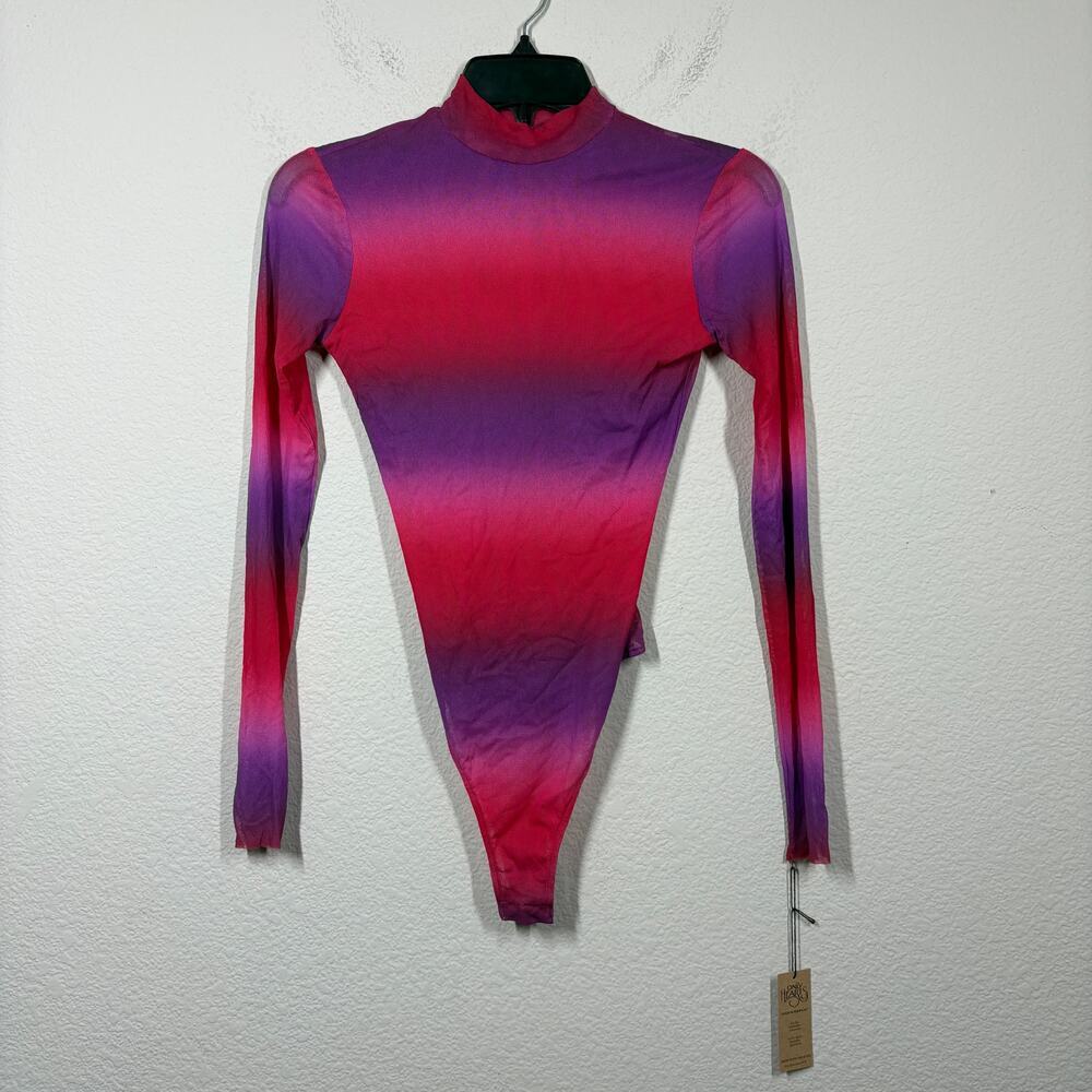 Only Hearts Size Small Ombre Tulle Mock Neck Bodysuit Poppy Long Sleeves